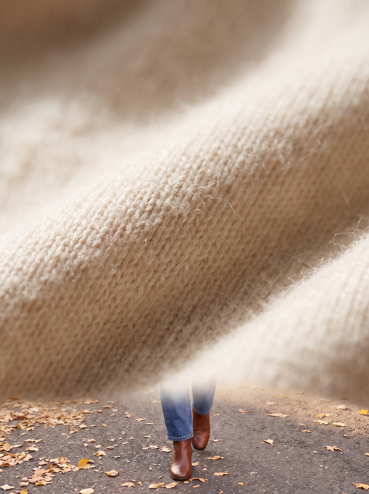 Close up of the fabric of the Cosima roll neck cashmere sweater