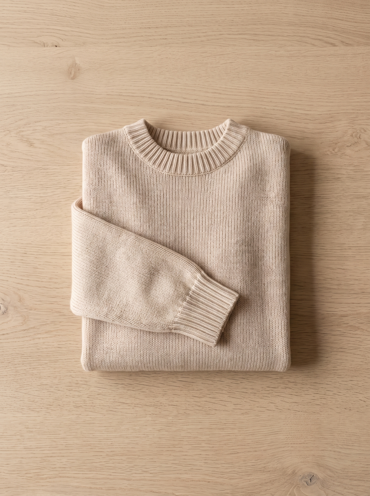 Aurelia merino wool asymmetric sweater folded neatly on a table