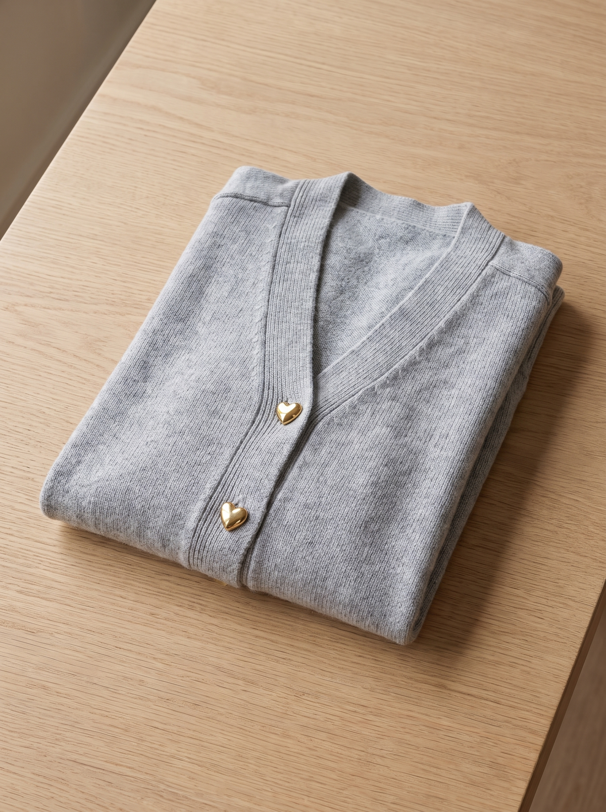 Yolande ribbed knit cardigan folded neatly on a table