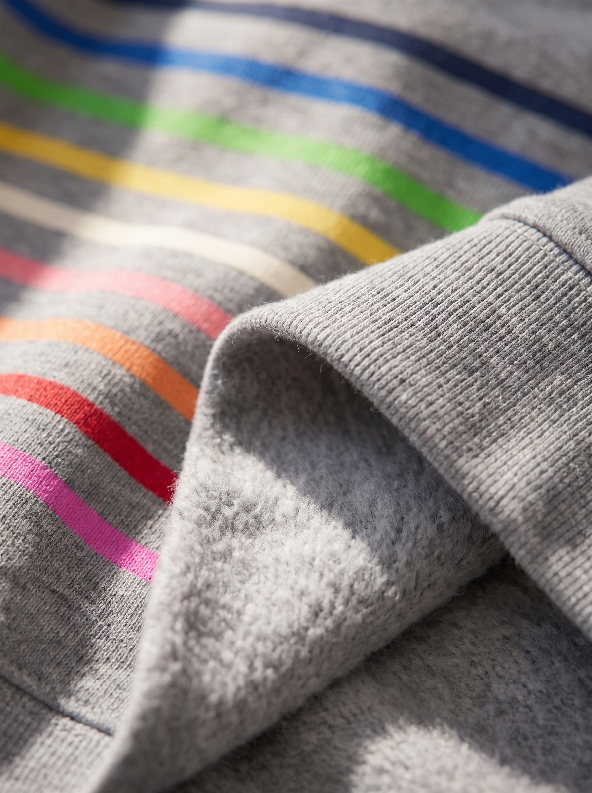 Close up of the fabric of the Zephyrine striped half zip sweatshirt