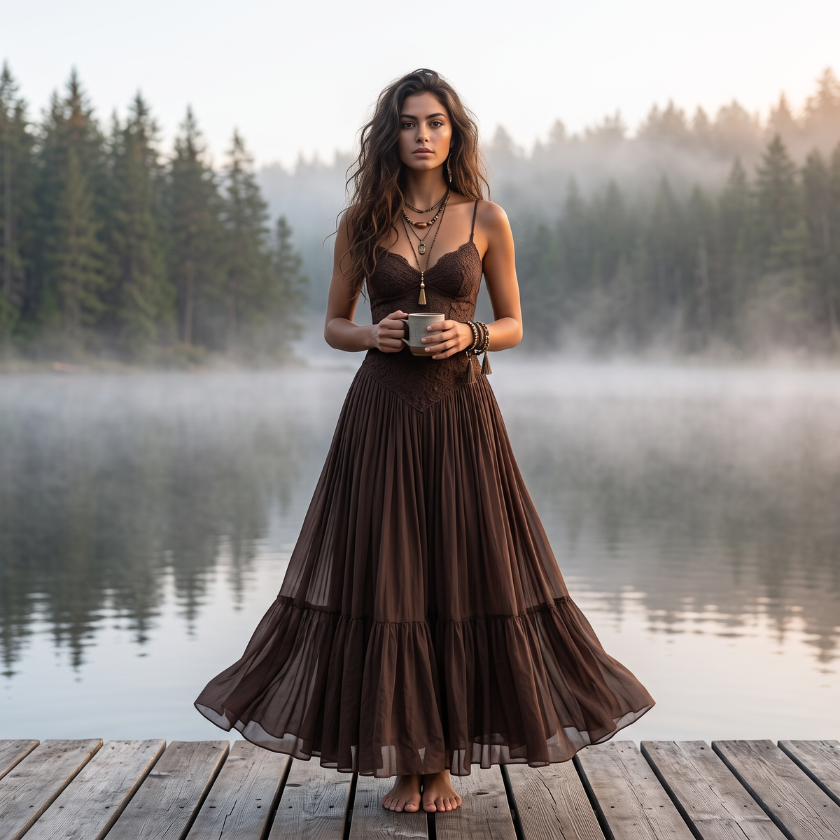 Amariah Lace Panel Chiffon Maxi Dress