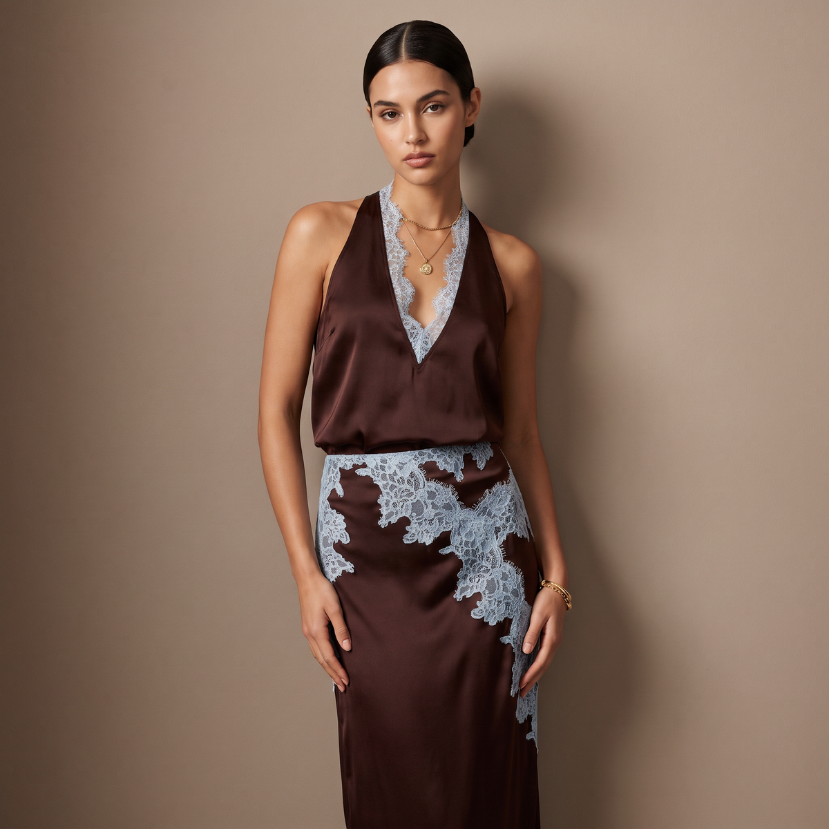 Vivienne Lace Panel Top and Skirt Set