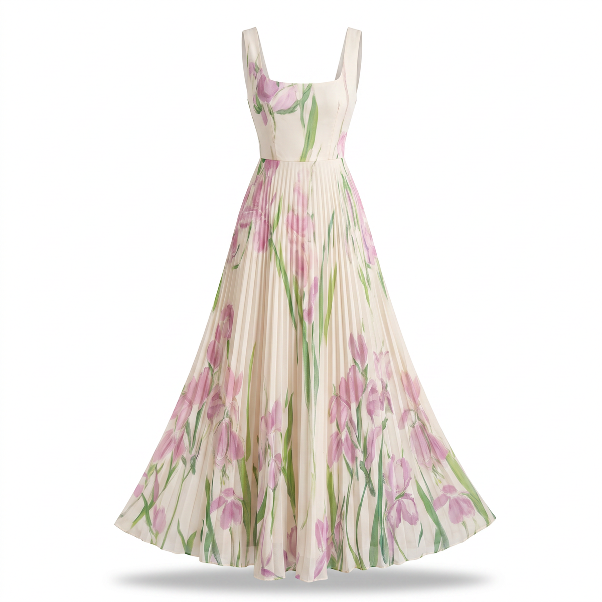 Delphine Pleated Floral Chiffon Maxi Dress
