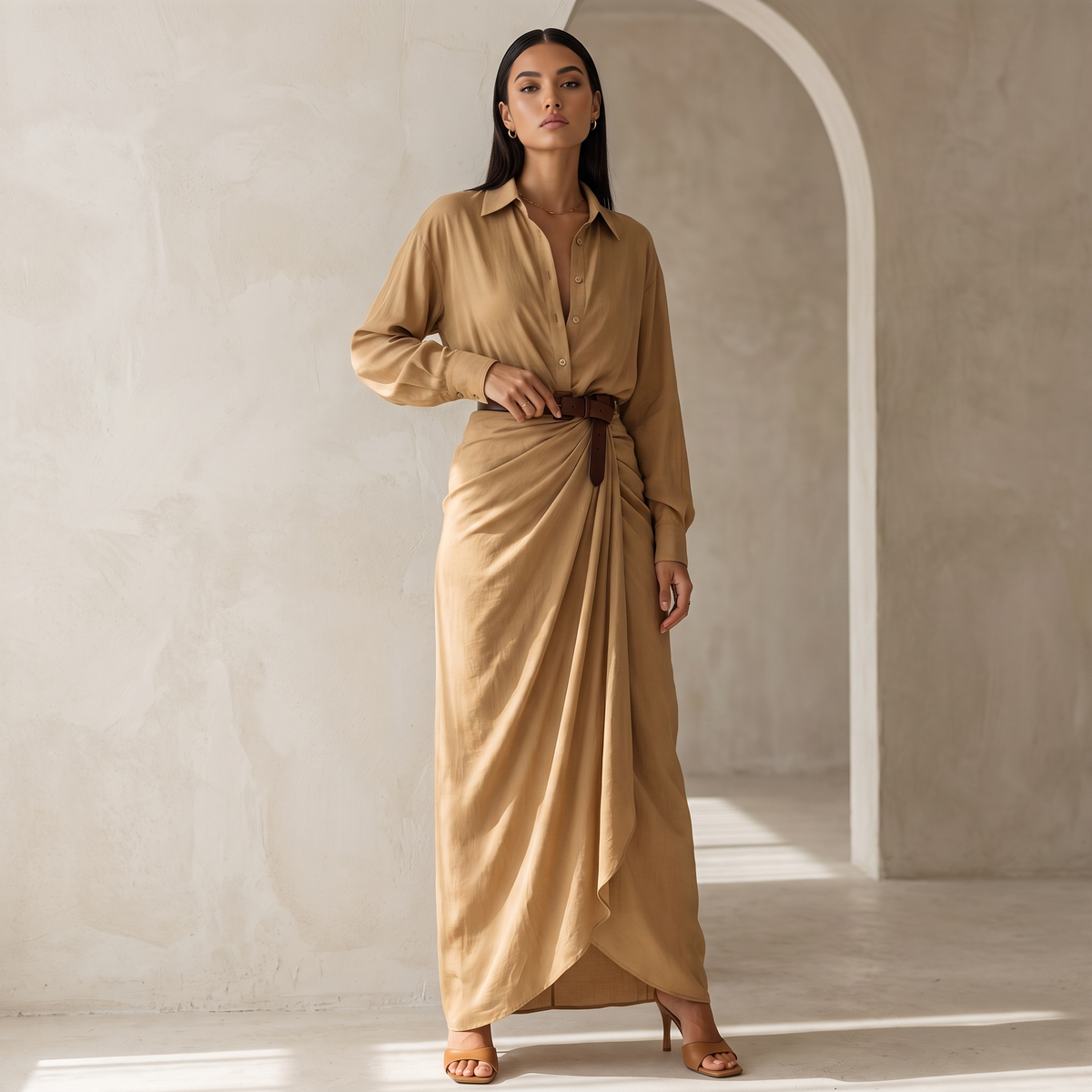 Seraphine Belted Shirt Maxi Dress