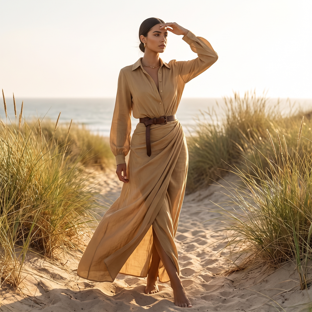 Seraphine Belted Shirt Maxi Dress