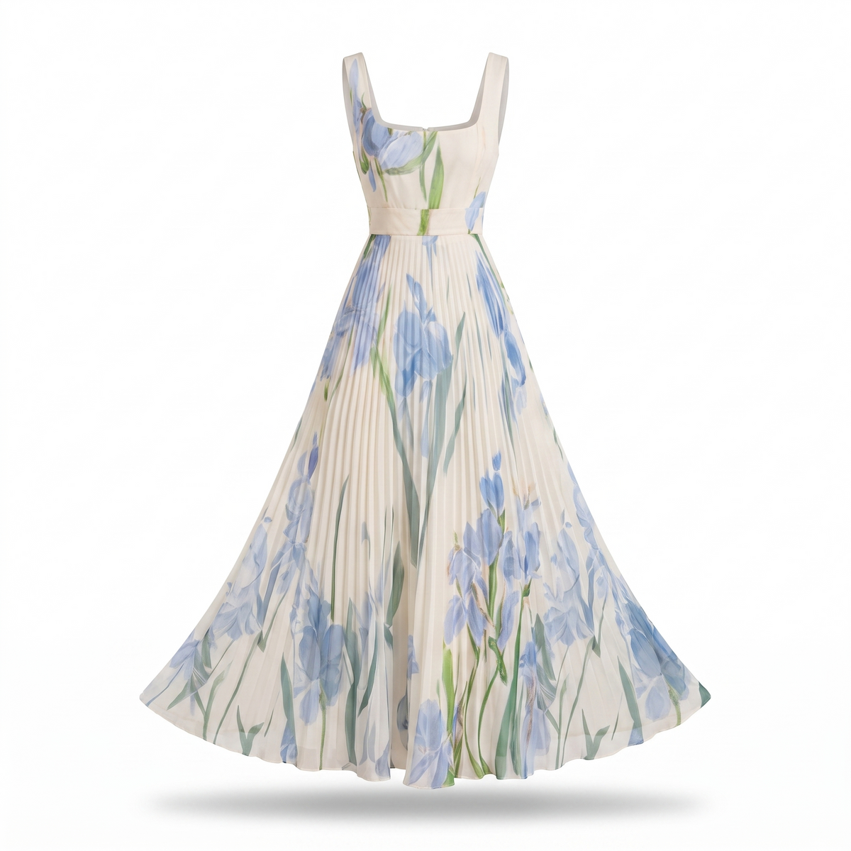 Delphine Pleated Floral Chiffon Maxi Dress