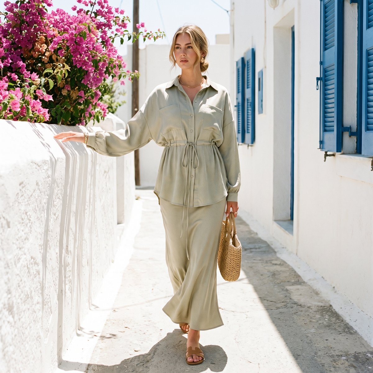 Juliette Drawstring Shirt and Skirt Set
