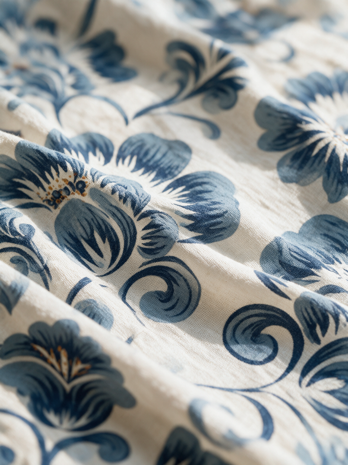 Close-up of the printed lightweight fabric of the Janessa blouse