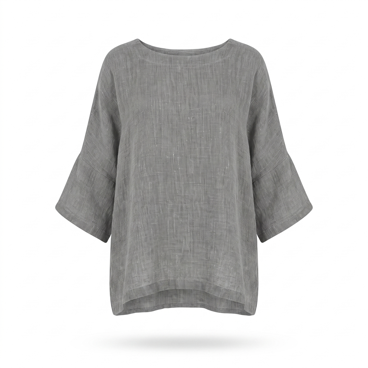 Grey oversized washed-linen blouse, white background