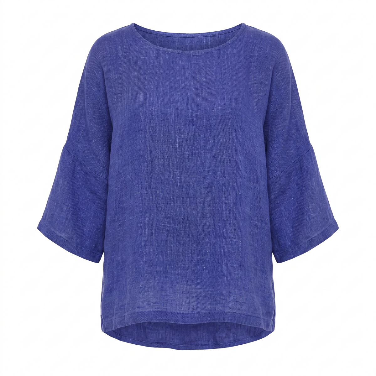 Blue oversized washed-linen blouse, white background