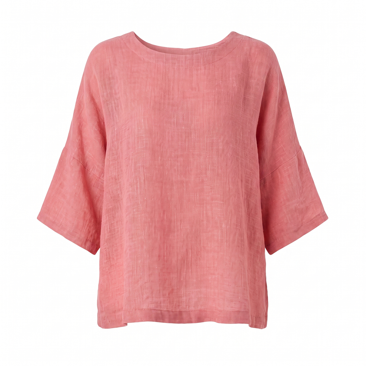 Pink oversized washed-linen blouse, white background