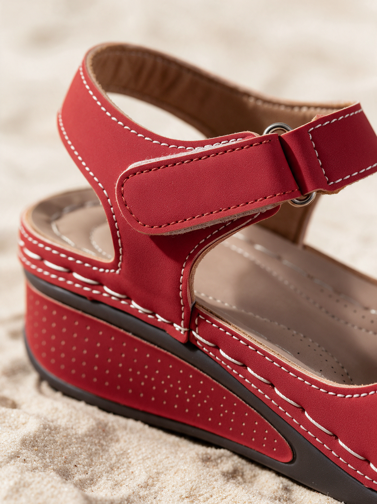 Giorgia wedge sandal ankle buckle and platform close up