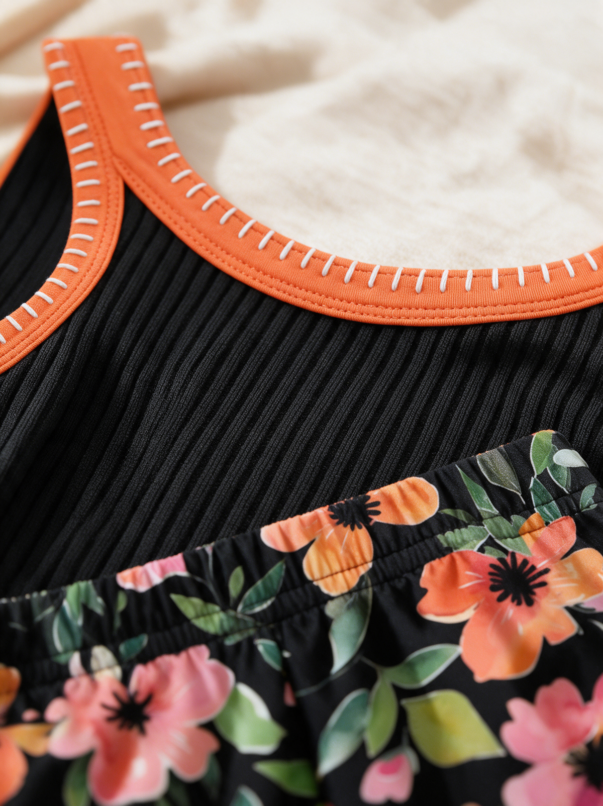 Anastasia tankini contrast trim and waistband close up