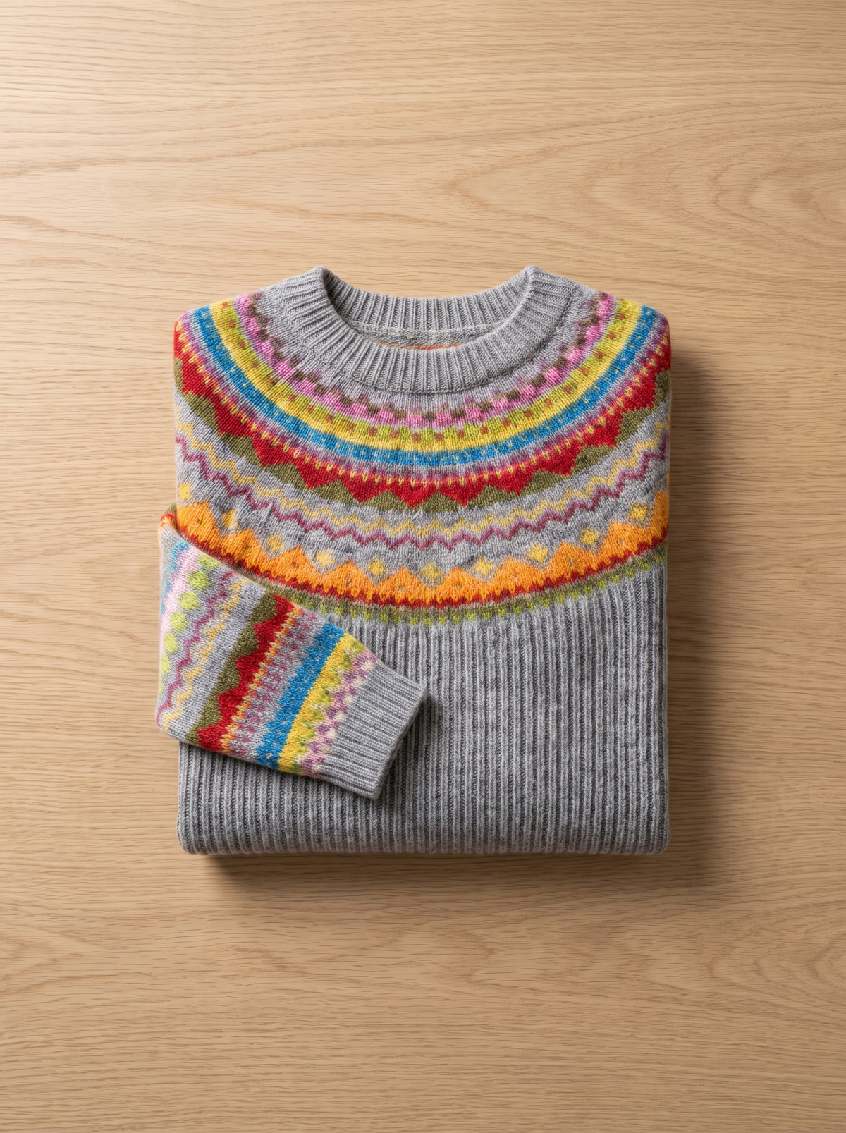 Vespera crew neck knit sweater folded neatly on a table