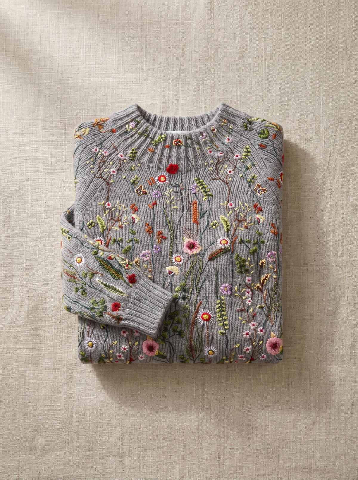Fleurine floral ribbed knit sweater folded neatly on a table