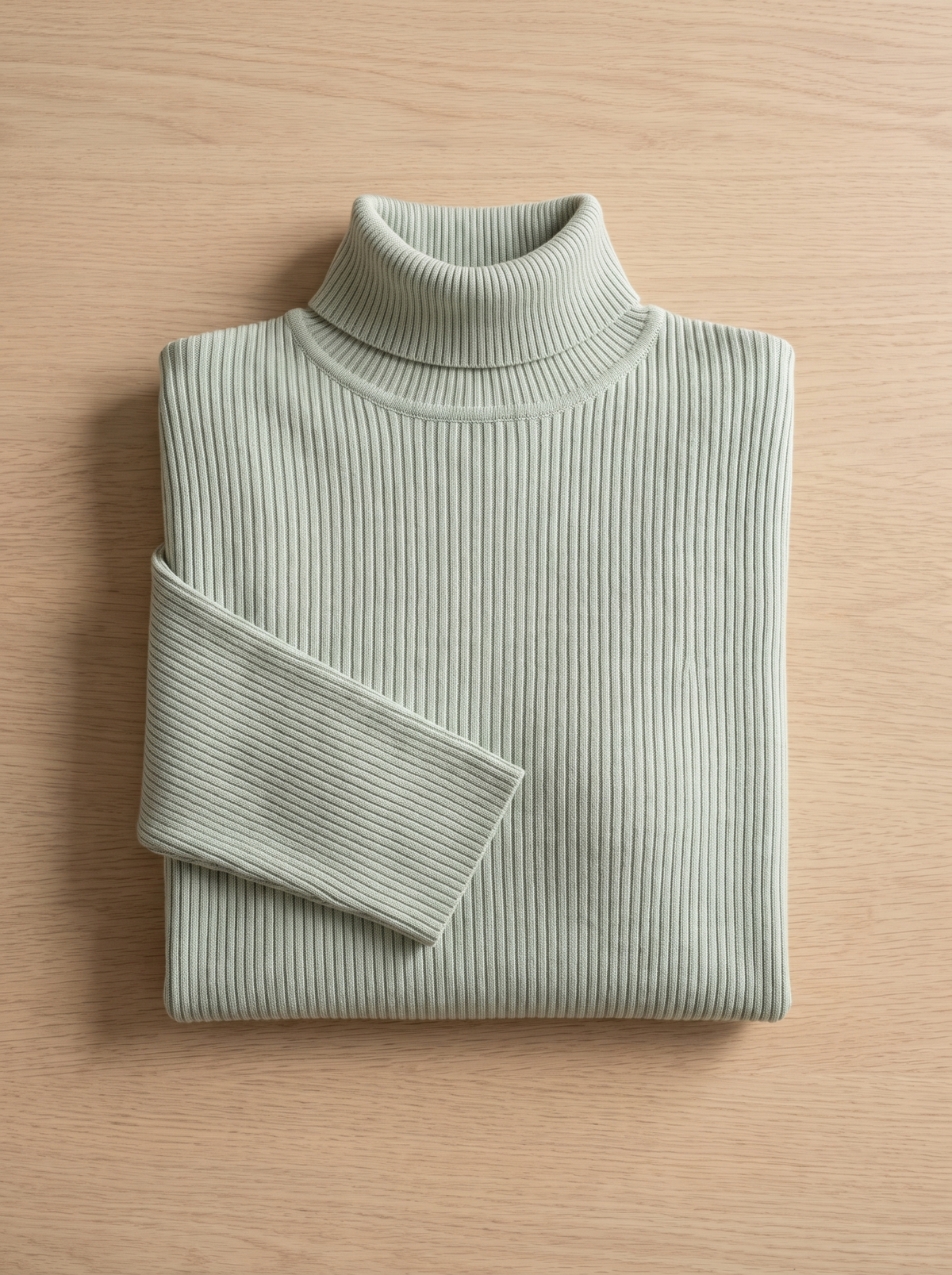 Clarisse roll neck ribbed sweater folded neatly on a table